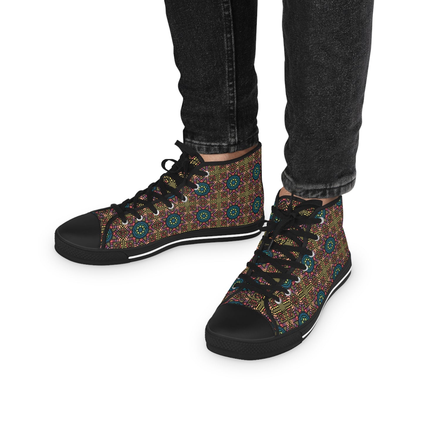 Bohemian High Top Sneakers for Men, Trendy Footwear, Fashion Sneakers, Unique Casual Shoes, Gift for Him, Festival Style