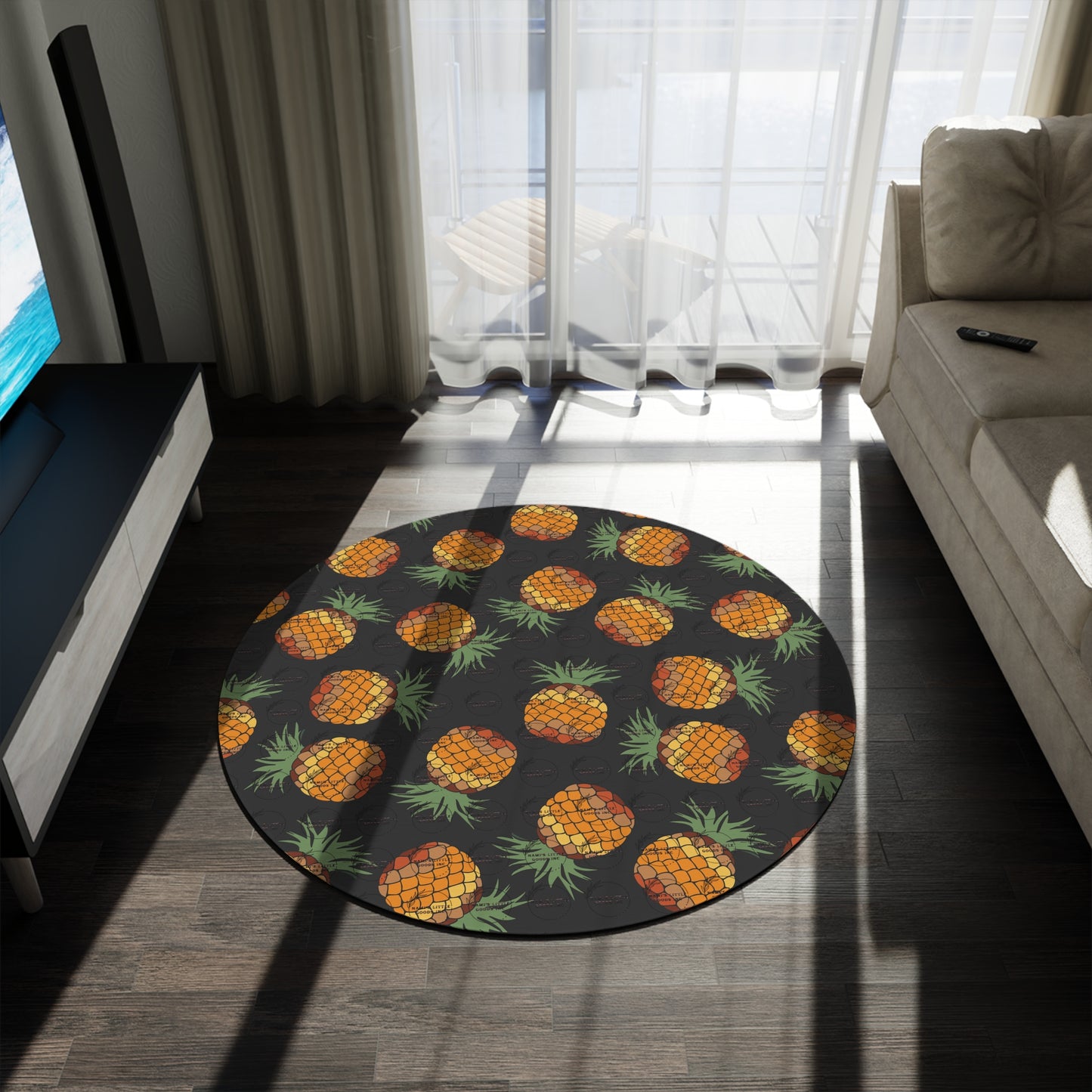 Pineapple Pattern Round Rug, Tropical Home Decor, Living Room Accent, Boho Style Carpet, Summer Vibes, Beach House Decoration