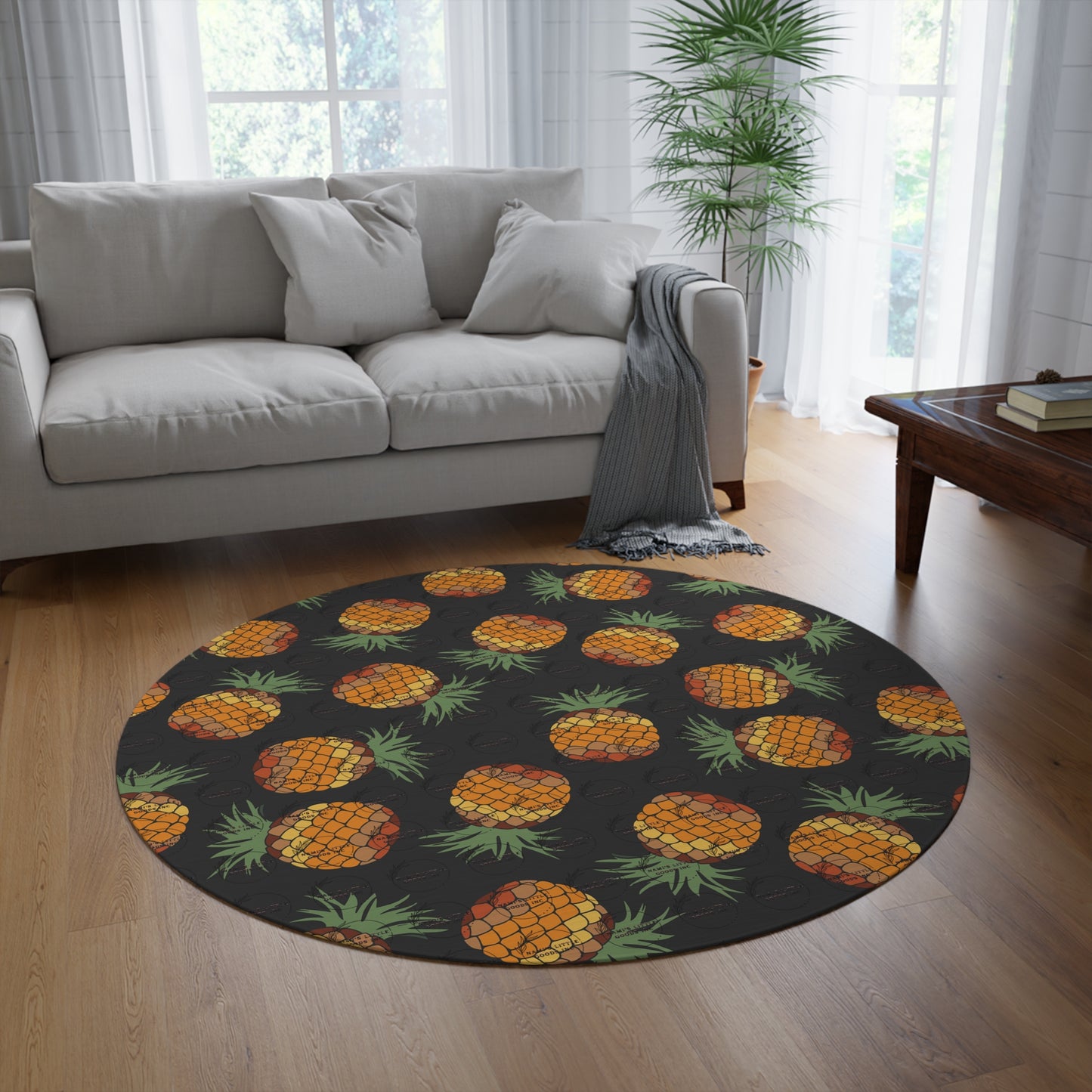 Pineapple Pattern Round Rug, Tropical Home Decor, Living Room Accent, Boho Style Carpet, Summer Vibes, Beach House Decoration