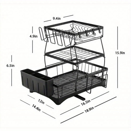 3 Tier Dish Racks For Kitchen Counter - Automatic Drainage Large Dish