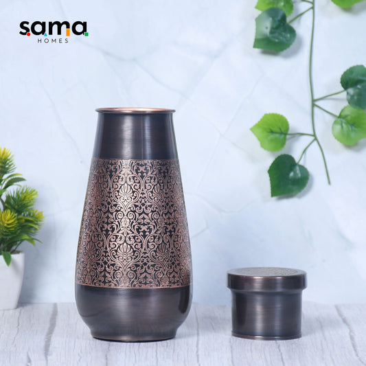 Pure Copper Tulip Jar Antique Engraved Small with In-Built Glass