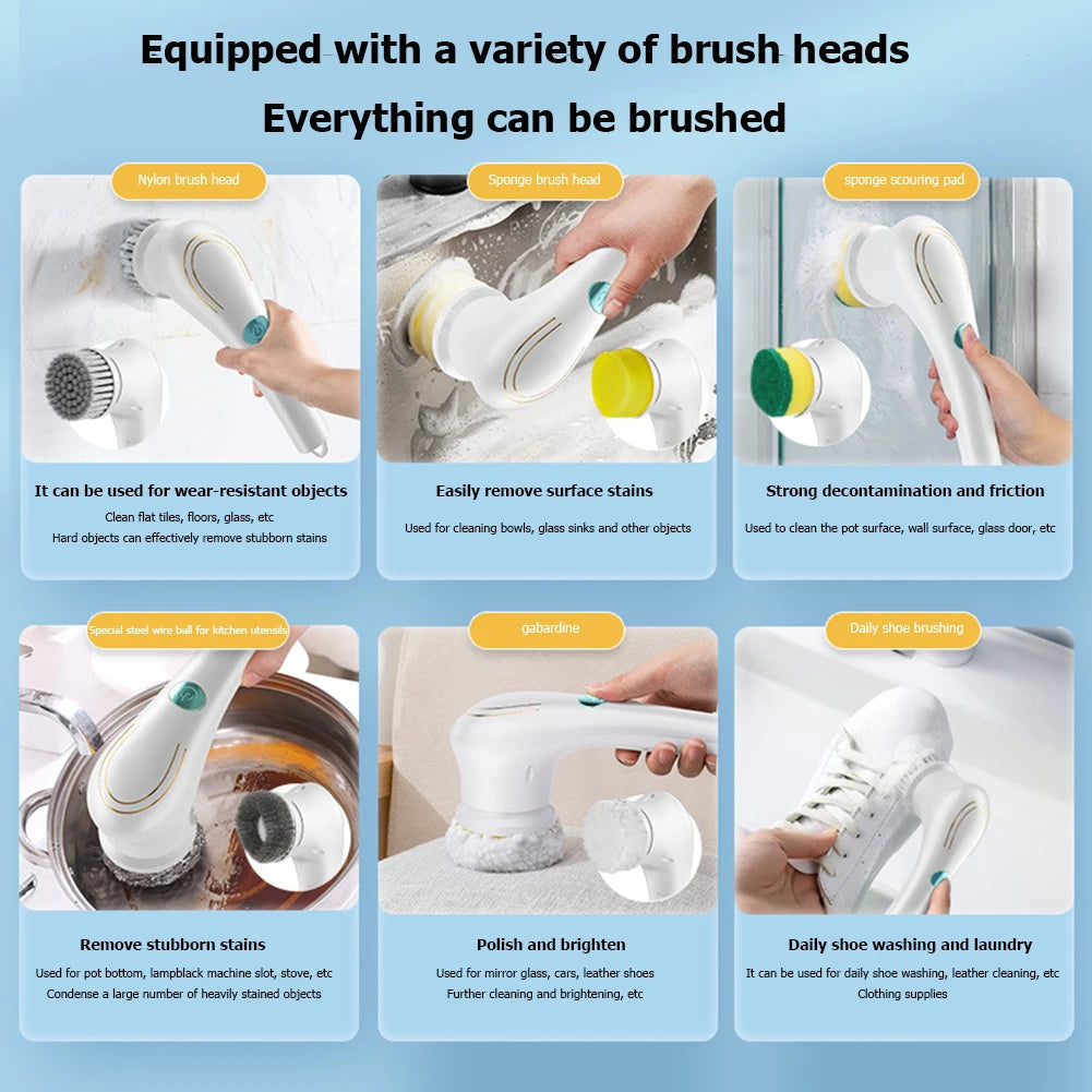 5-in-1Multifunctional Electric Cleaning Brush usb charging Bathroom