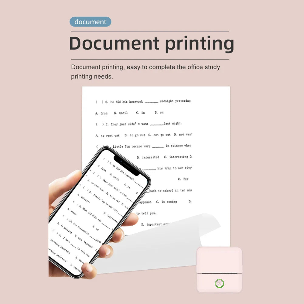 Wirelessly BT 200dpi Mini Thermal Printer with 6 Rolls Paper Label