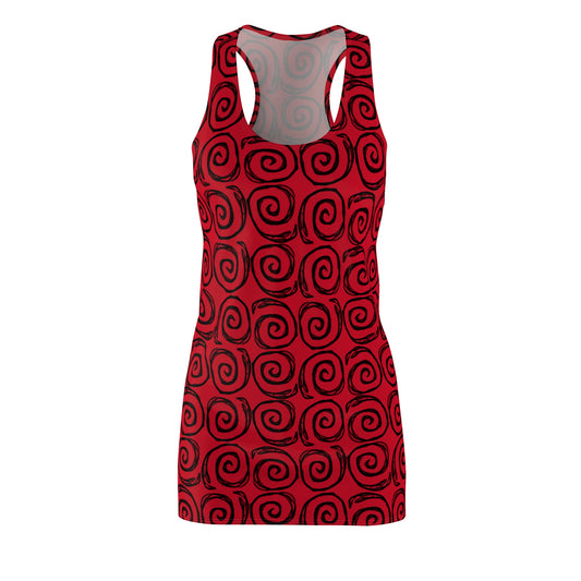 Spiraled Red Racerback Dress, Casual Summer Dress, Women's Fashion, Festival Outfit, Beachwear, Cute Party Dress