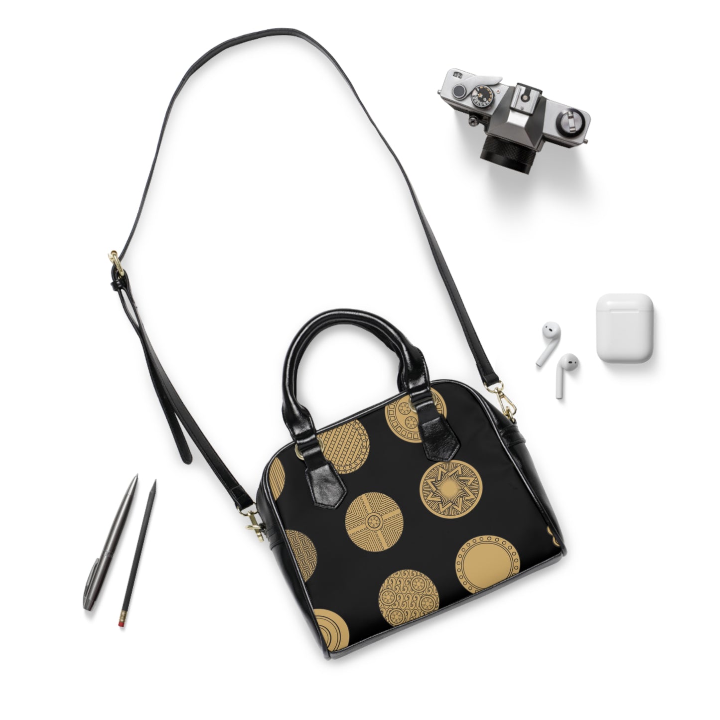 Chic Gold Patterned Shoulder Handbag | Stylish Everyday Tote, Fashion Accessory, Gift for Women, Trendy Handbag for All Occasions, [...]