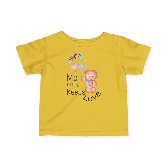 Cute Infant Fine Jersey Tee with Bear & Hearts, Baby Shower Gift, Cute Baby Outfit, Toddler T-Shirt, Love Keeps Me Lifting
