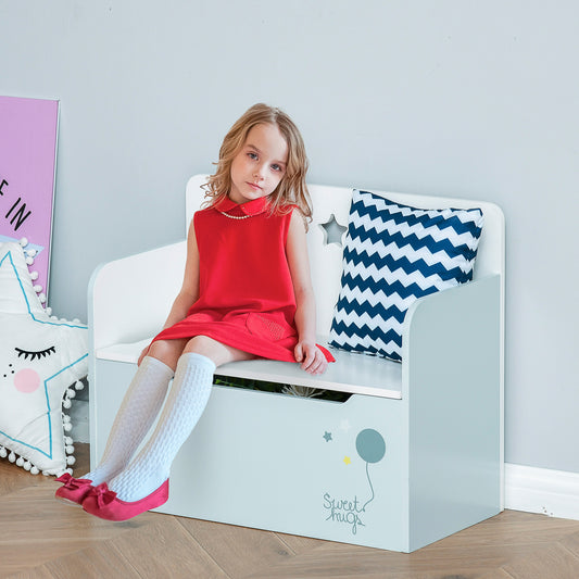 Qaba Kids Wooden Toy Storage Box Organizer Chest Chair 2 in 1 Design
