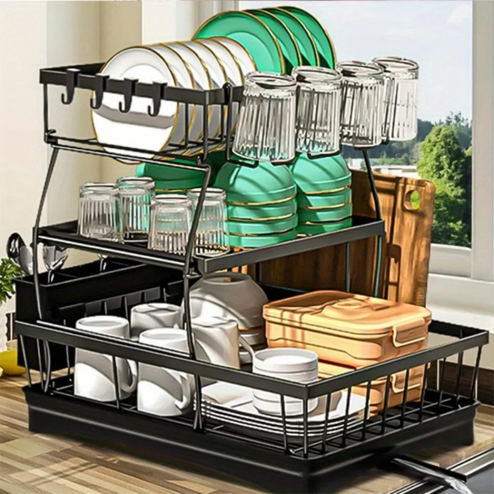 3 Tier Dish Racks For Kitchen Counter - Automatic Drainage Large Dish