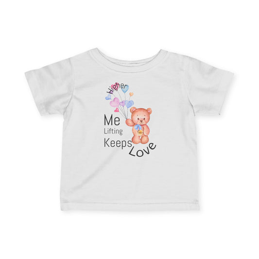 Cute Infant Fine Jersey Tee with Bear & Hearts, Baby Shower Gift, Cute Baby Outfit, Toddler T-Shirt, Love Keeps Me Lifting