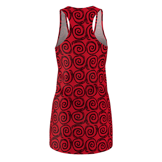 Spiraled Red Racerback Dress, Casual Summer Dress, Women's Fashion, Festival Outfit, Beachwear, Cute Party Dress