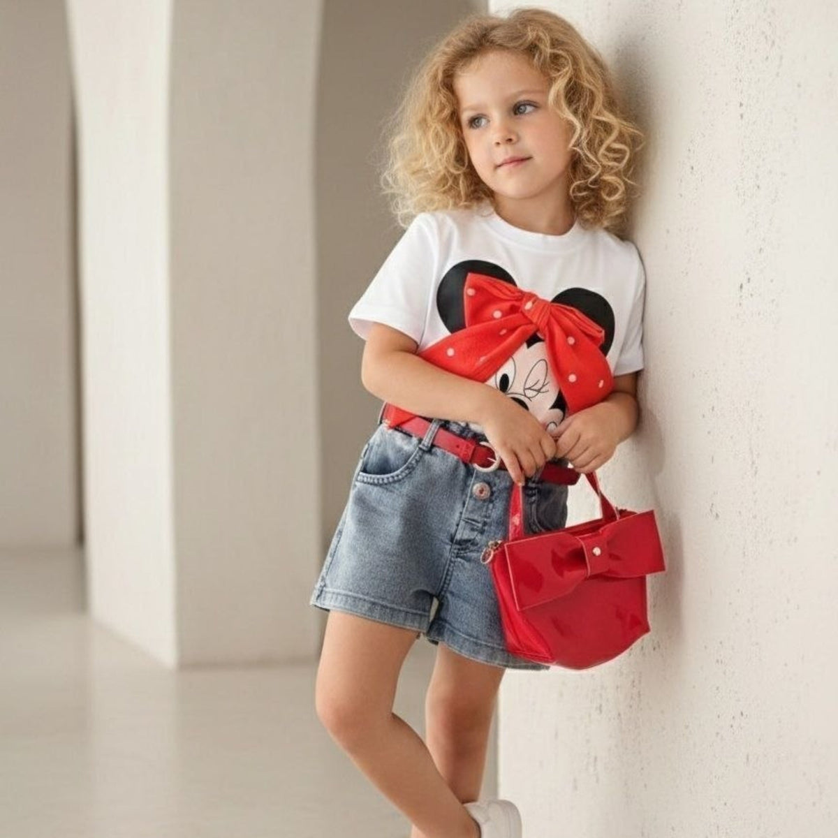 Red Denim Girls Set & Bag