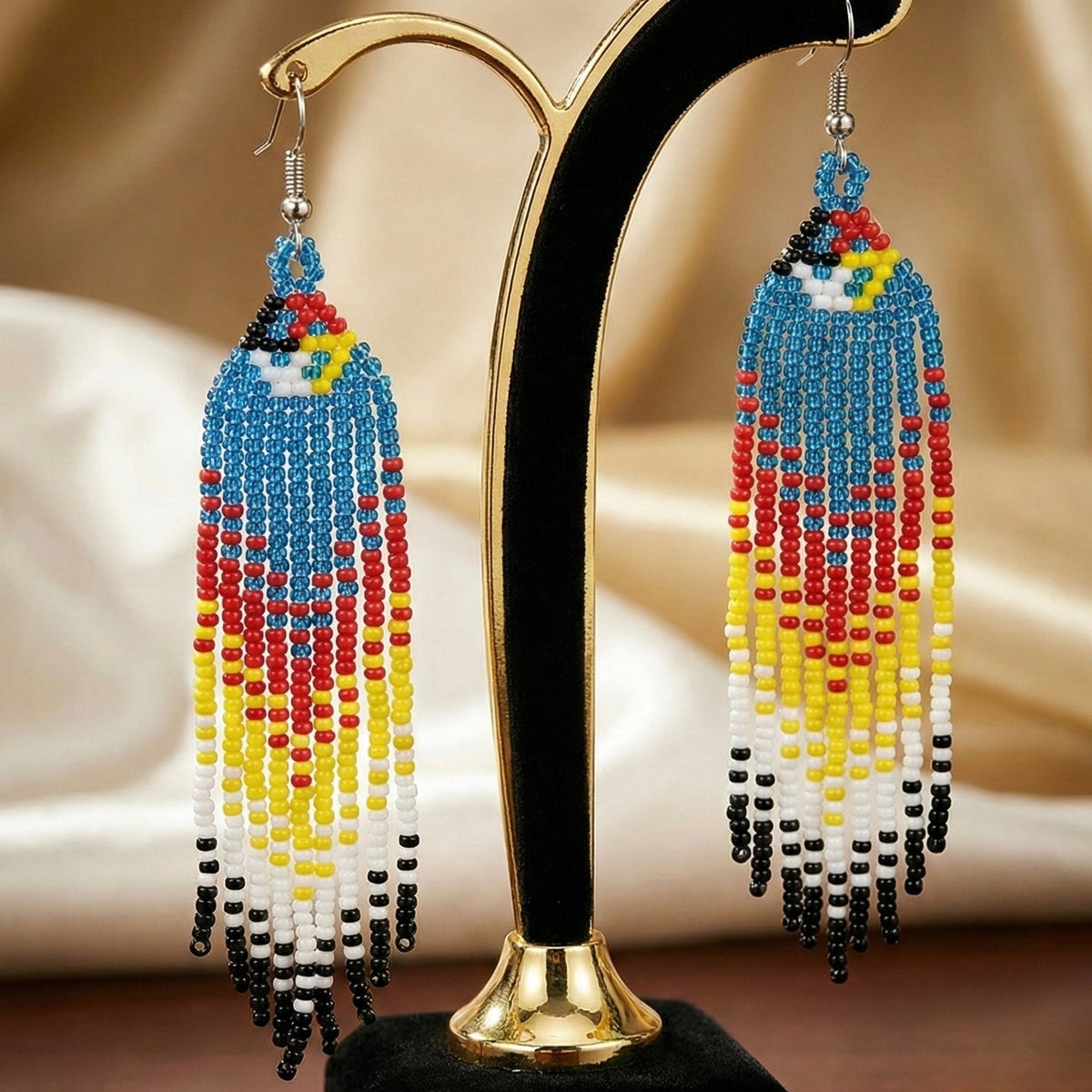 Water blue Firebird Spirit Beaded Earrings
