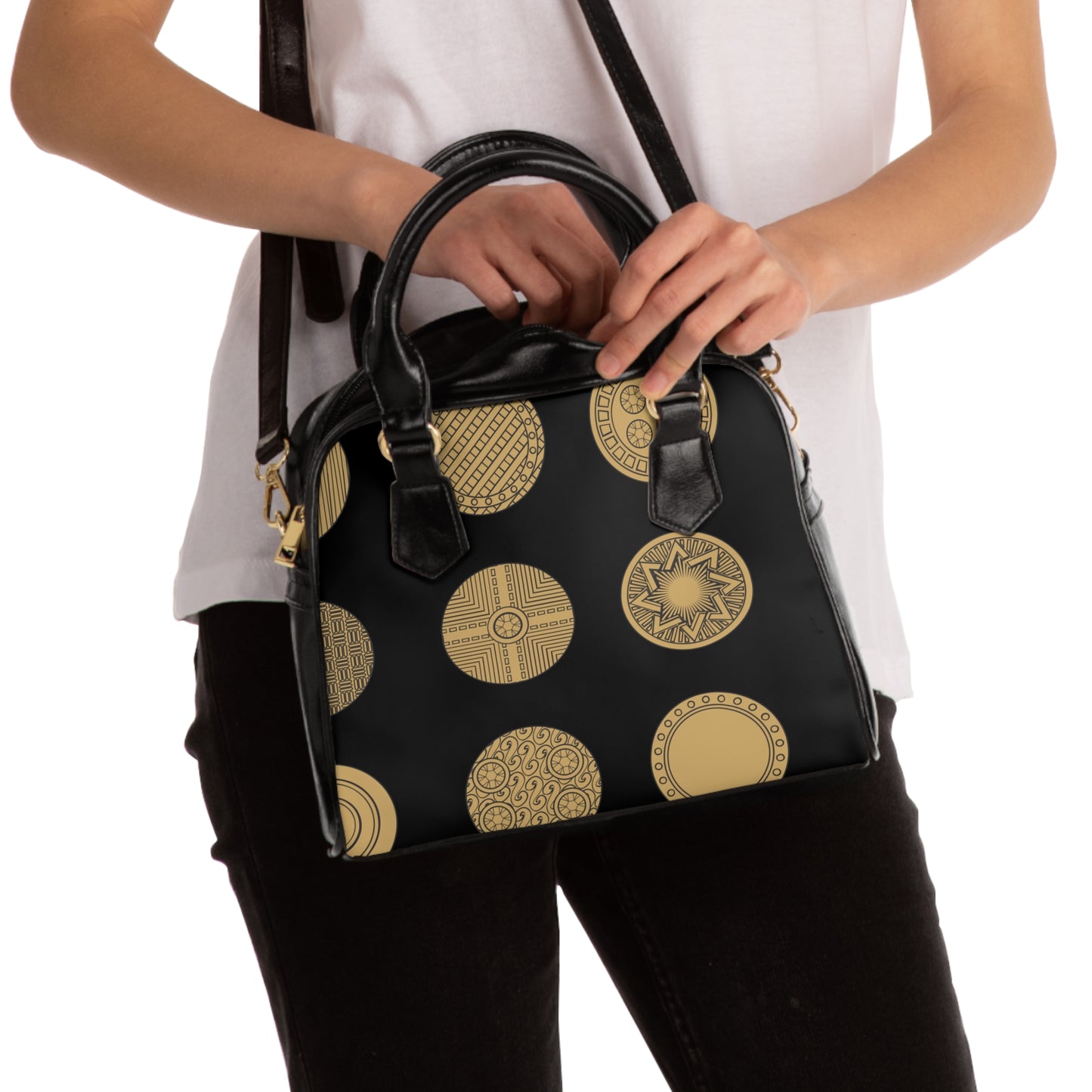 Chic Gold Patterned Shoulder Handbag | Stylish Everyday Tote, Fashion Accessory, Gift for Women, Trendy Handbag for All Occasions, [...]
