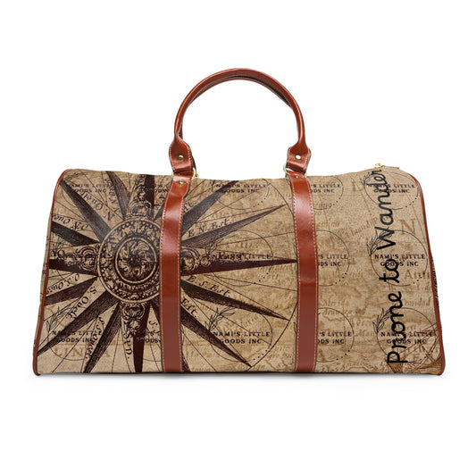 Vintage Compass Travel Duffel Bag, Waterproof Overnight Bag, Adventure Gear, Weekender Bag, Travel Accessories
