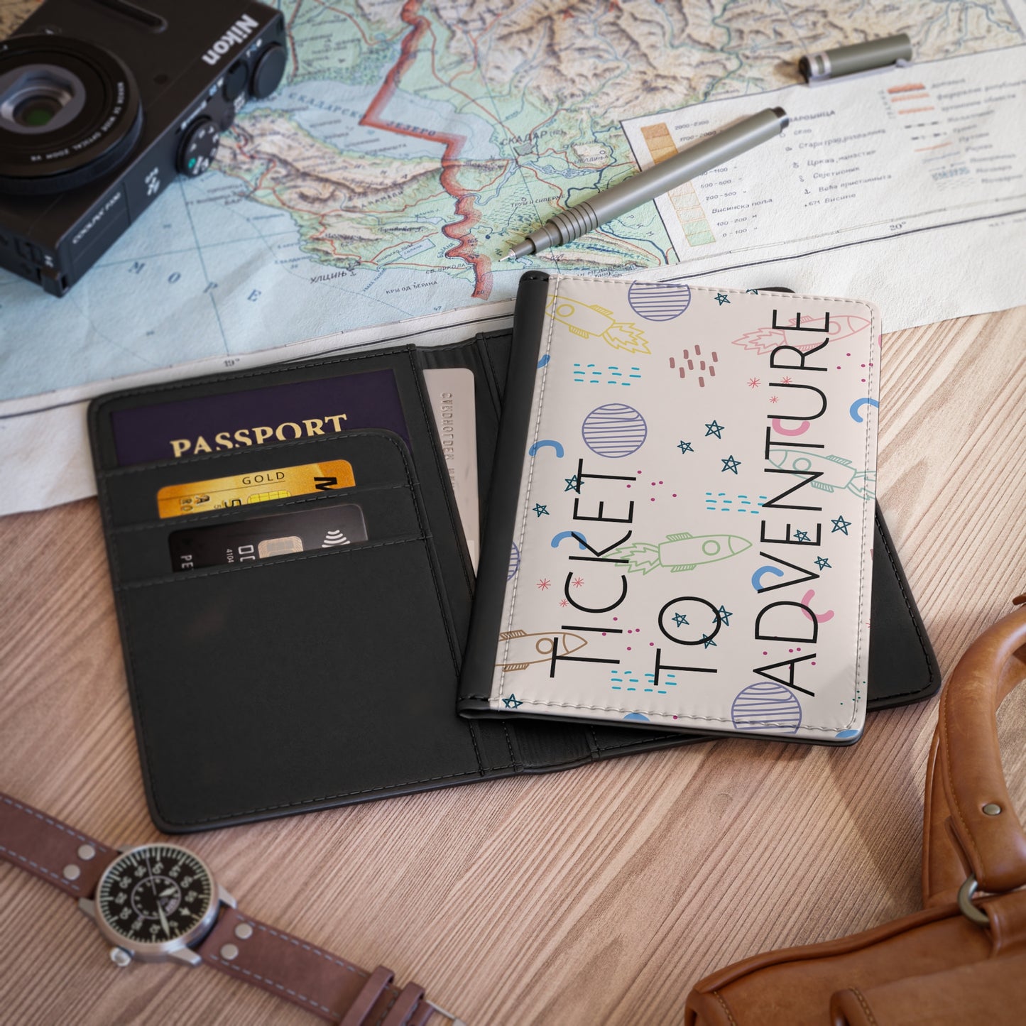 Colorful Rocket Passport Cover, Travel Wallet, Adventure Gift, Aeronautical Theme, Unique Travel Accessory, Kids & Adults