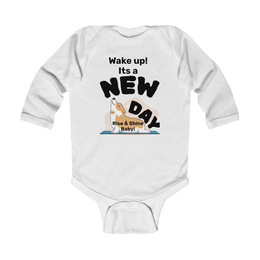Infant Long Sleeve Bodysuit - "Wake Up! It’s a New Day!" Baby Apparel, Cute Baby Gift, Infant Sleepwear, Newborn Clothing, Baby Shower Gift