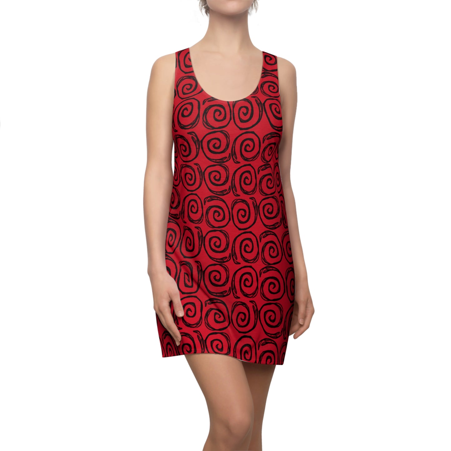 Spiraled Red Racerback Dress, Casual Summer Dress, Women's Fashion, Festival Outfit, Beachwear, Cute Party Dress