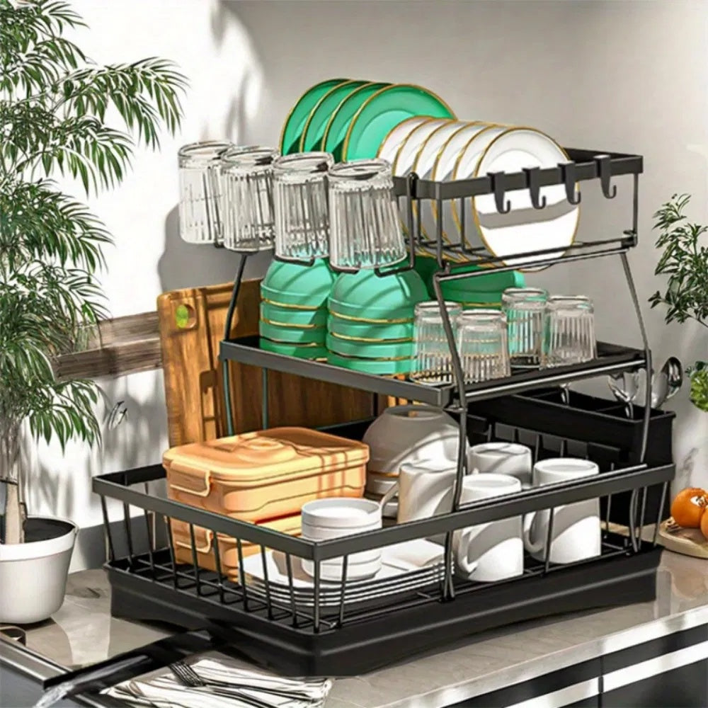 3 Tier Dish Racks For Kitchen Counter - Automatic Drainage Large Dish