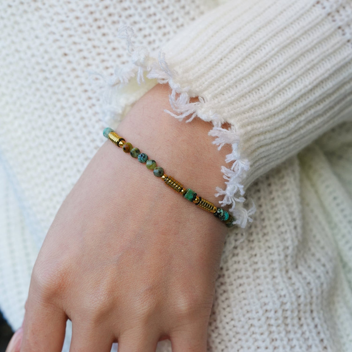 JEMIMA: African Turquoise Stones and Gold Beaded Bracelet