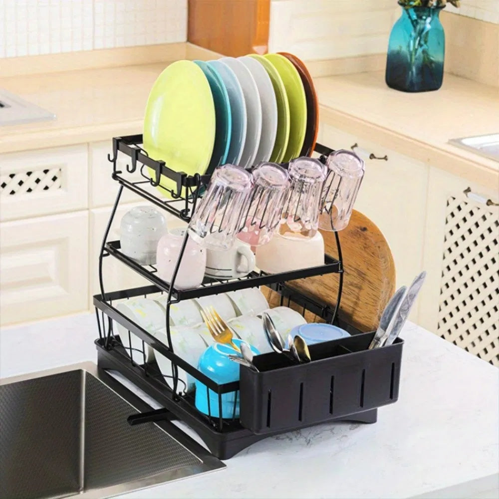 3 Tier Dish Racks For Kitchen Counter - Automatic Drainage Large Dish