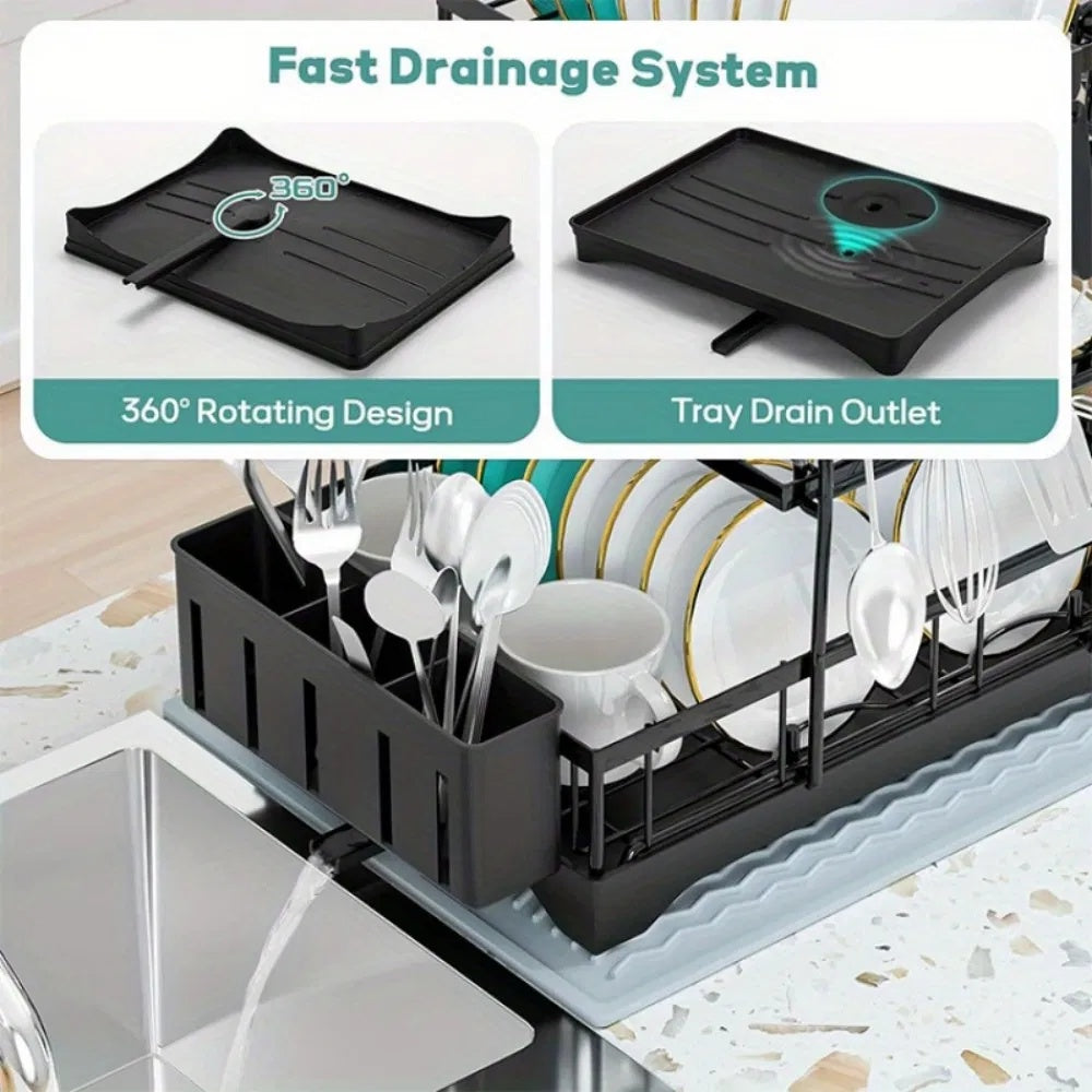 3 Tier Dish Racks For Kitchen Counter - Automatic Drainage Large Dish
