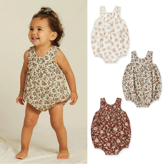 Summer Arrival Baby Unisex Floral Pattern Strap Onesies Bodysuits