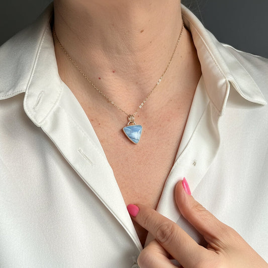 Blue Opal Triangle Necklace in Sterling Silver