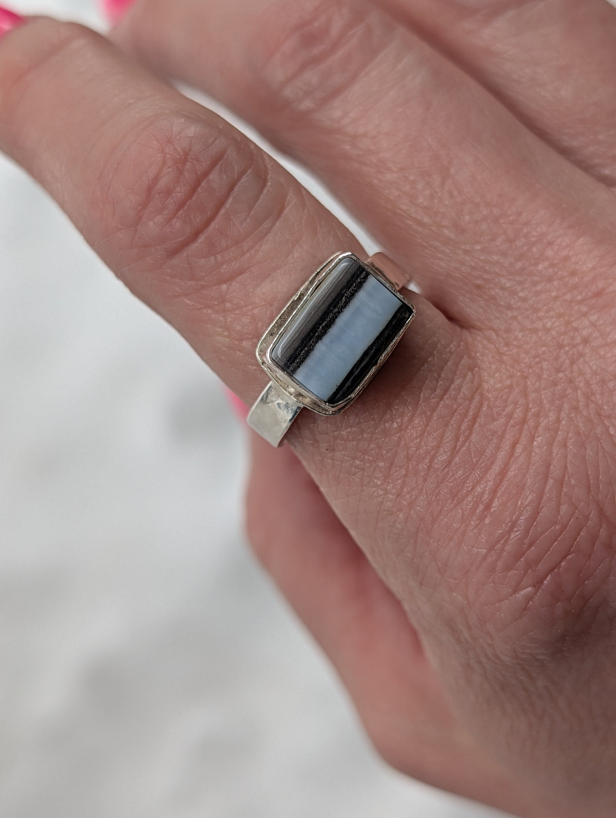 Blue Opal Rectangle Statement Ring | Sterling Silver | size 9