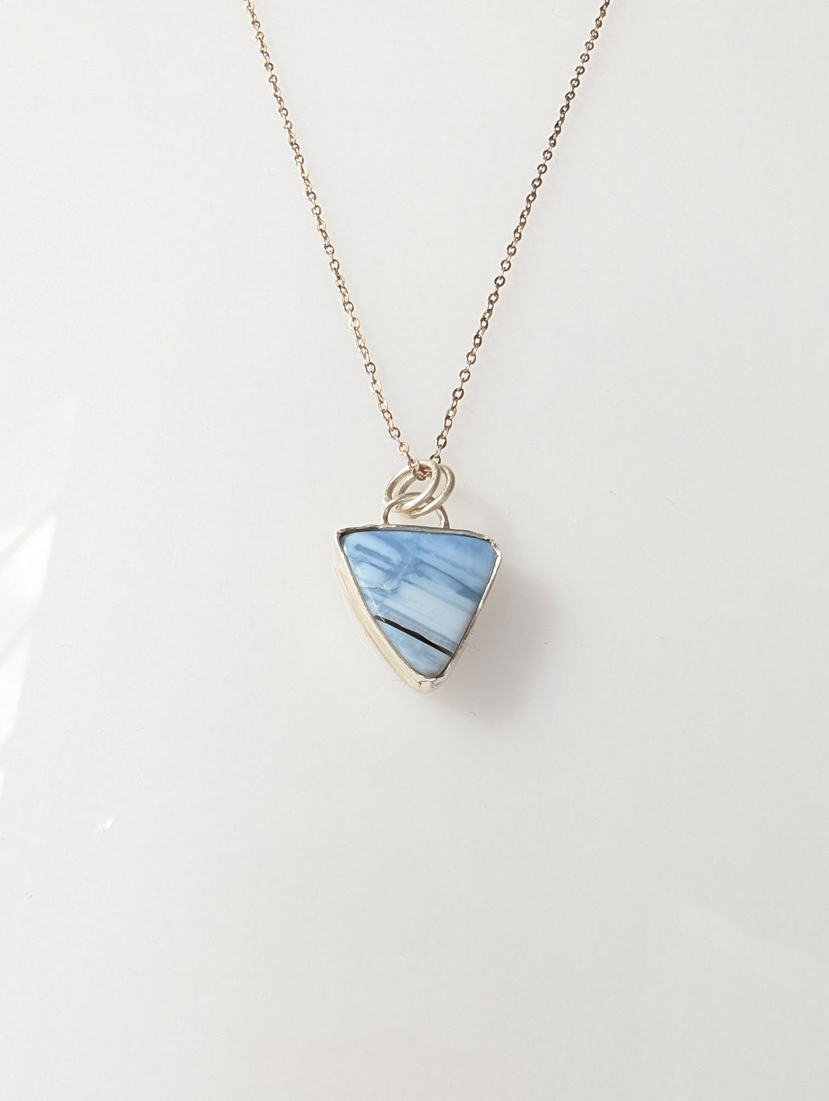 Blue Opal Triangle Necklace in Sterling Silver