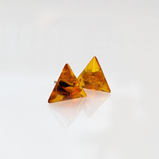 Amber Delta Studs | Triangle Baltic Amber Stud Earrings | Tears of the Sun
