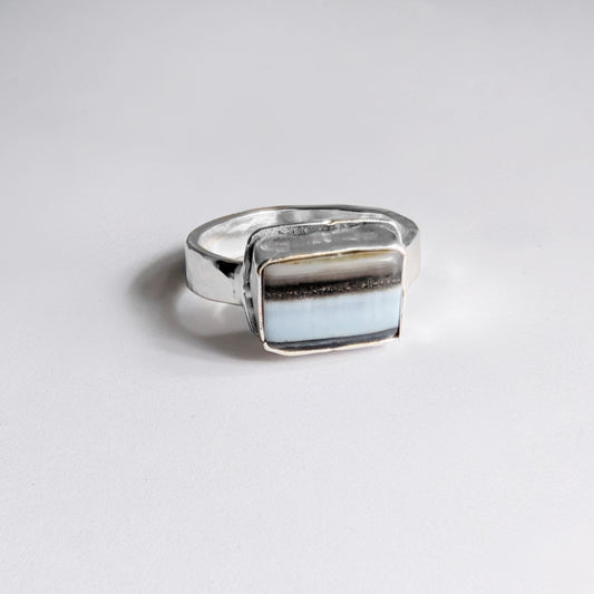 Blue Opal Rectangle Statement Ring | Sterling Silver | size 9